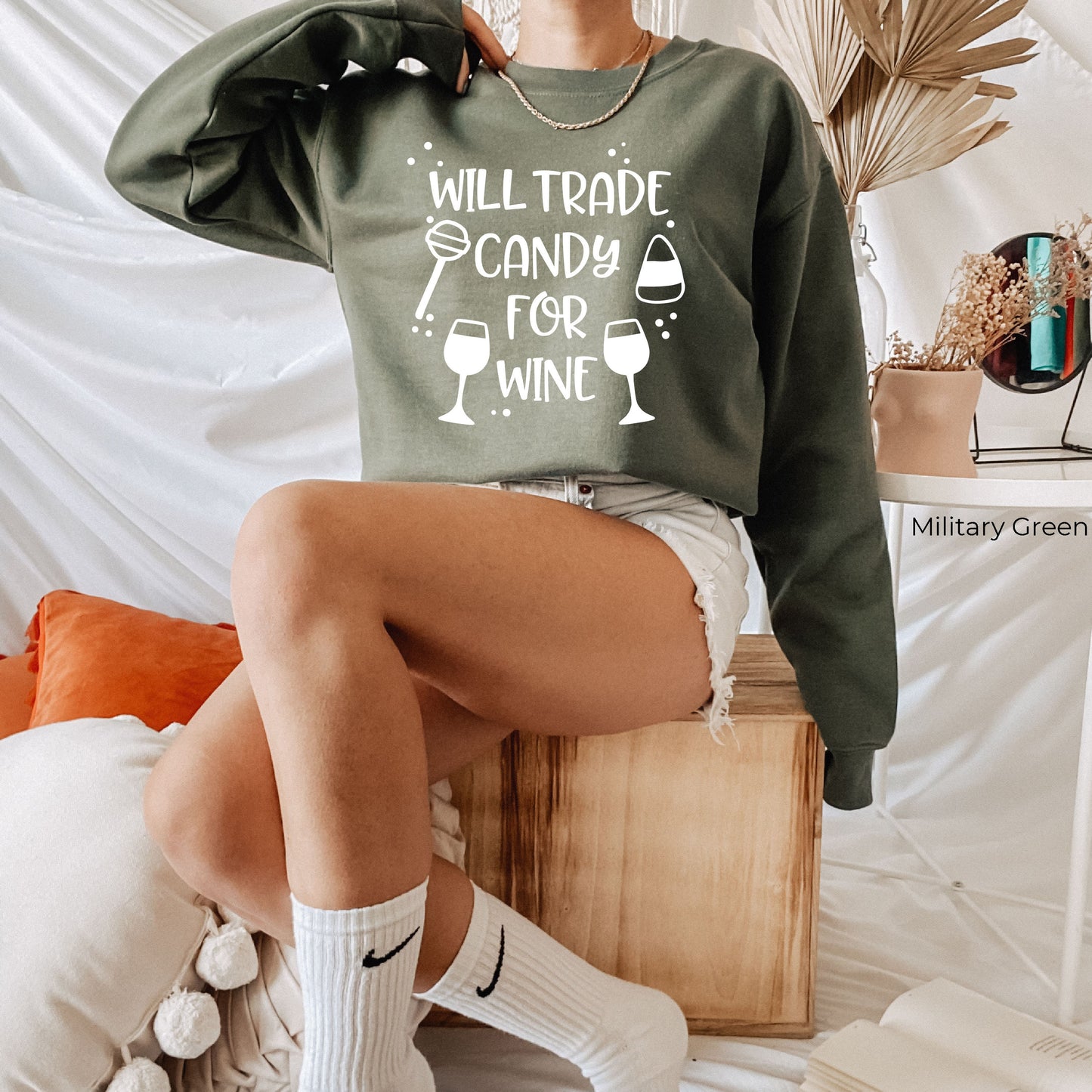 Halloween Sweatshirt,Will Trade Candy For Wine,Halloween T-shirt,Womens Halloween Tee,Hallowen T-shirt,Women Halloween Tshirt C5319