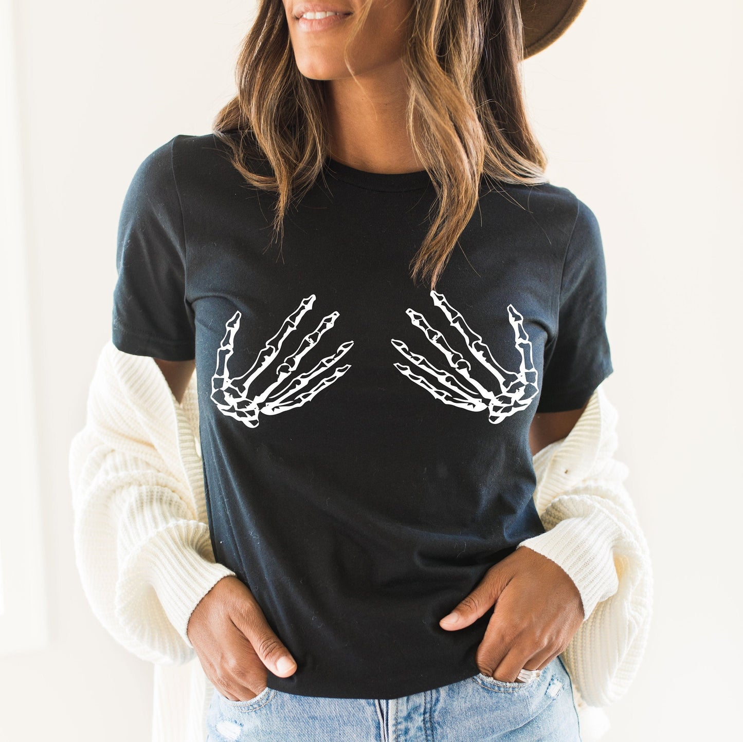 Skeleton Boobs Shirt,Halloween Skeleton Sweatshirt,Halloween Party Skeleton Shirt,Halloween Costume Tshirt,Skeleton Bra,Horror T Shirt,C6131
