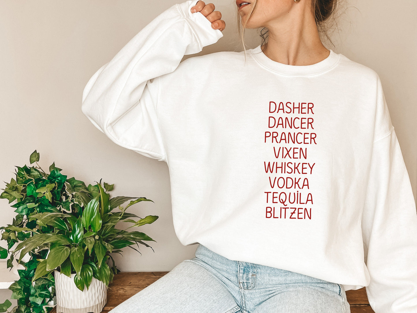 Drinking Christmas Sweatshirt,Dancer Dasher Shirt,Vodka Moscato Tequila Blitzen Shirt,Day Drink Tees, Party Shirt, C5921