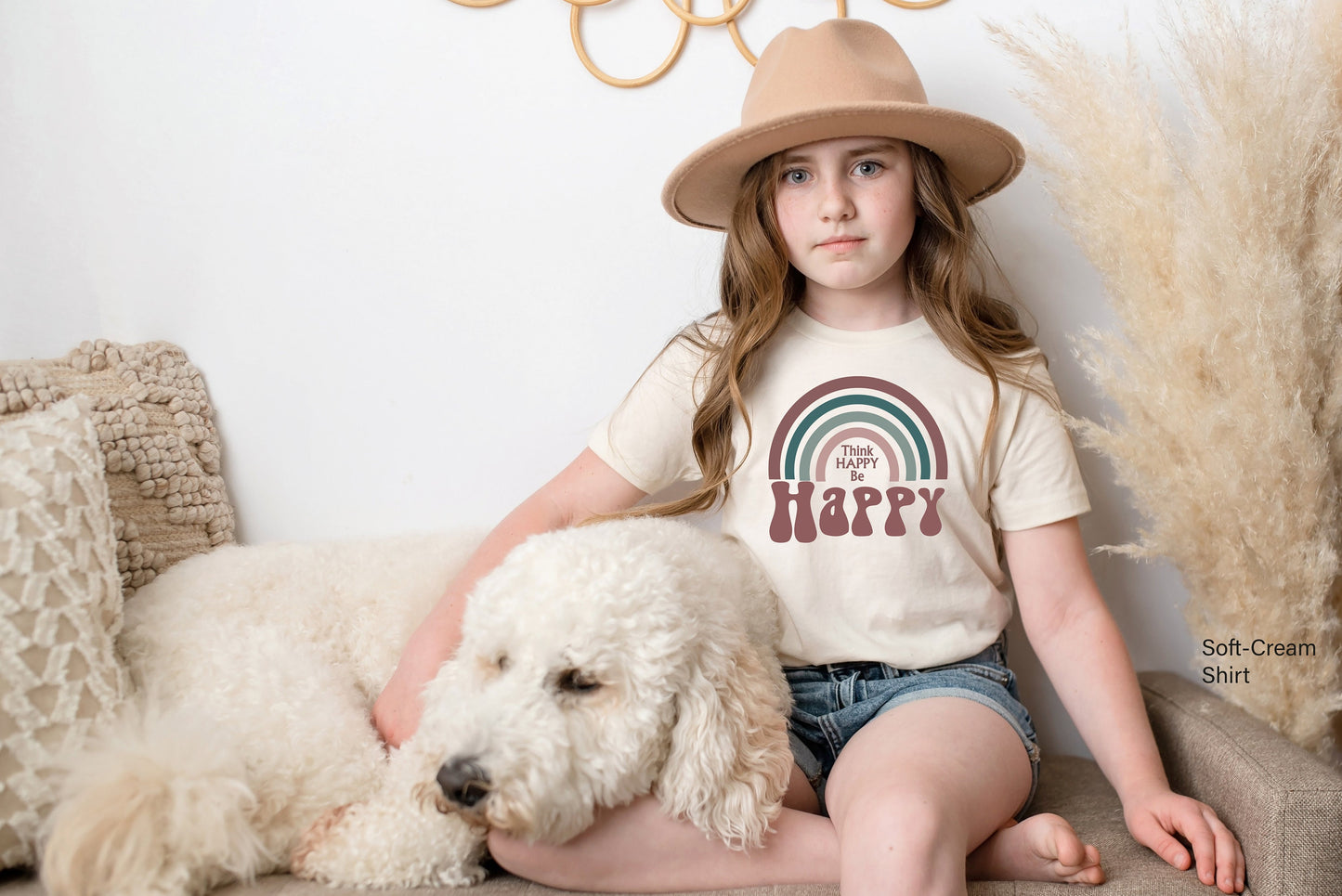 Retro Style Shirt,Rainbow Shirt,Boho Shirt,Think Be Happy,Vintage Tee, Motivational Shirt, Happy Tee, C6138