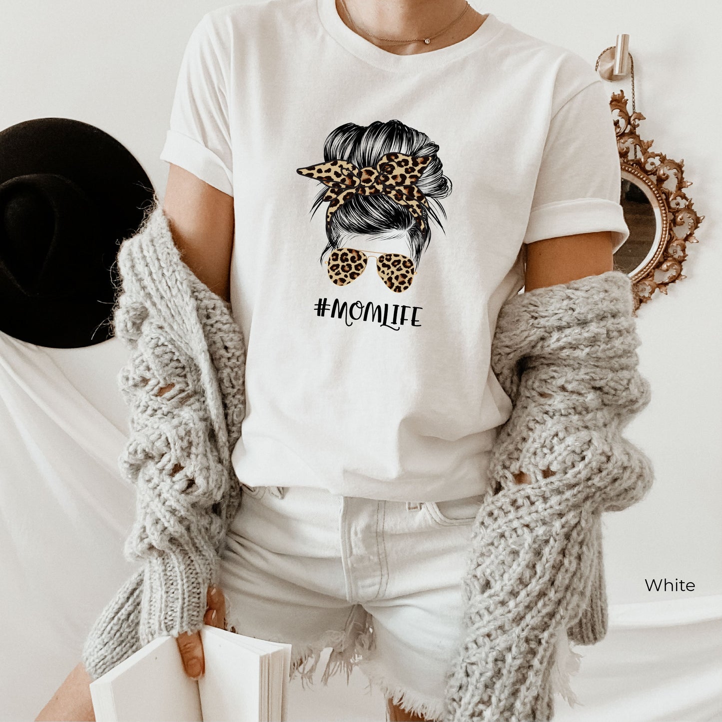 Mom Life Sweatshirt,Leopard Cheetah Print with Messy Bun,Mom Life Sweatshirt,Mother's Day Gift for Mom, Cheetah Print Mom Sweatshirt C5844