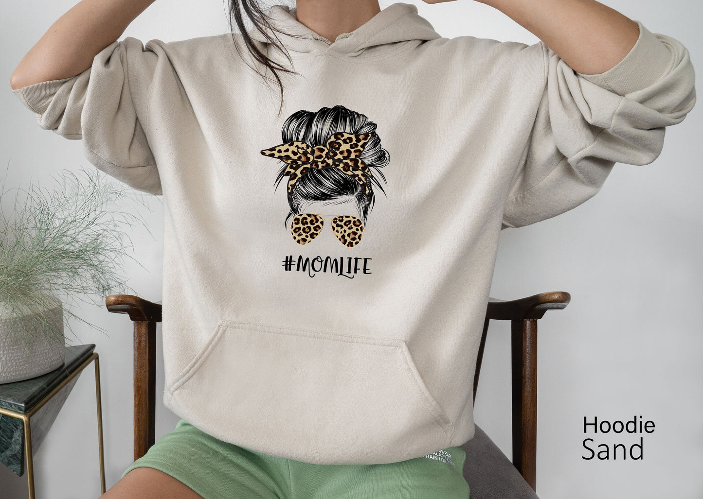 Mom Life Sweatshirt,Leopard Cheetah Print with Messy Bun,Mom Life Sweatshirt,Mother's Day Gift for Mom, Cheetah Print Mom Sweatshirt C5844