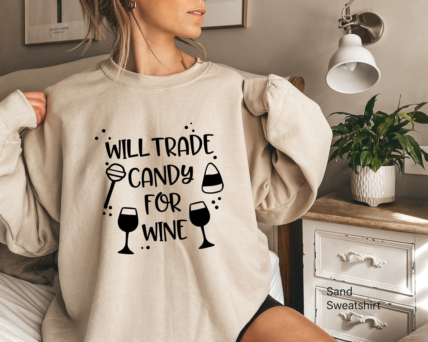 Halloween Sweatshirt,Will Trade Candy For Wine,Halloween T-shirt,Womens Halloween Tee,Hallowen T-shirt,Women Halloween Tshirt C5319