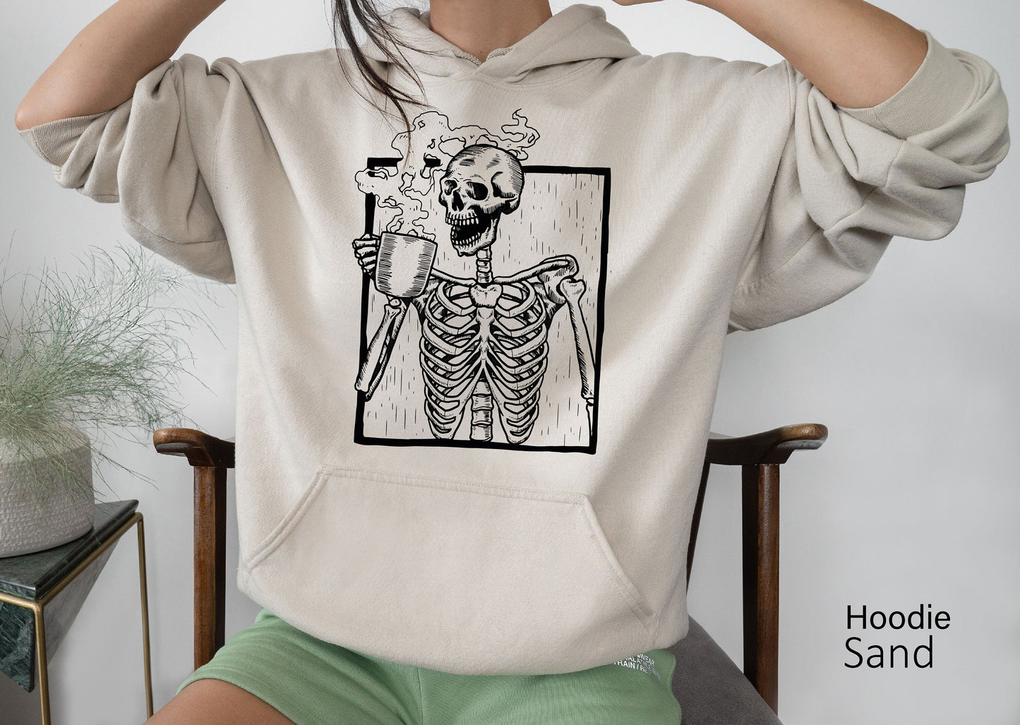 Hot Coffee Skeleton Sweatshirt,Skeleton Drinking Coffee Shirt,Skeletons Halloween Oversized Sweatshirt,Skull Hoodie,Skull Tee,C6141