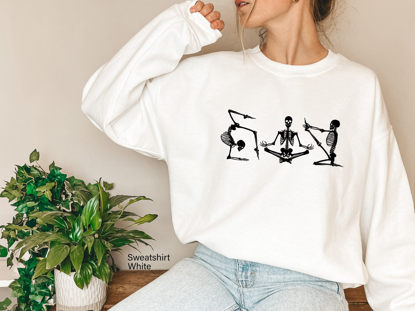 Skeletons Yoga Sweathirt,Skeleton Sweatshirt,Skeletons Halloween Oversized Sweatshirt,Skull Sweatshirt,Skull Tee,C6194