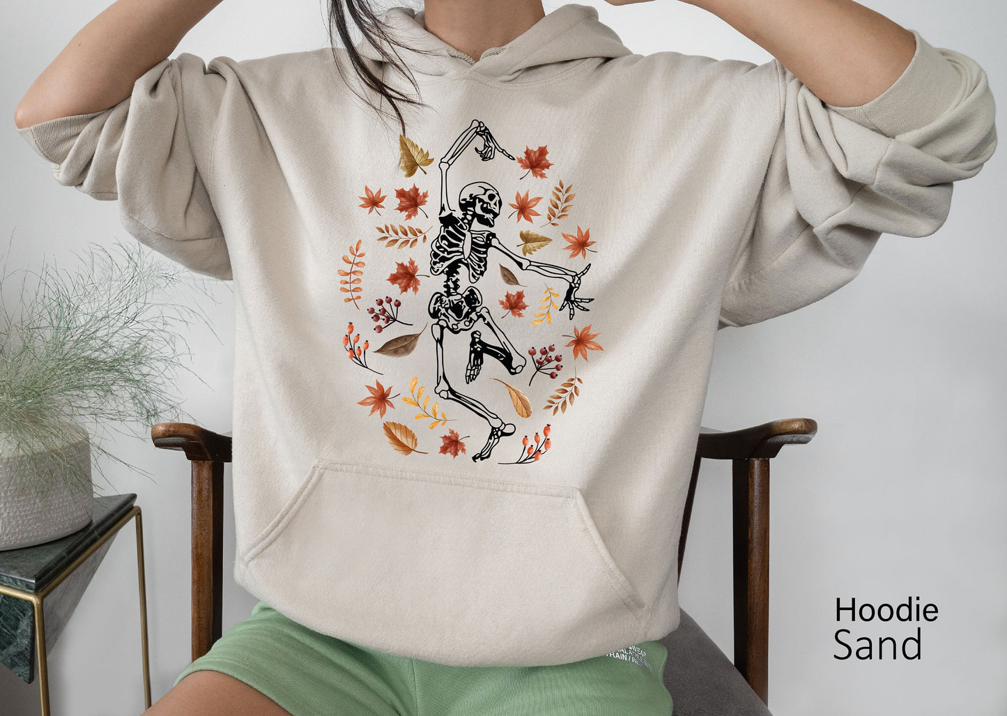 Halloween Sweatshirt,Skeleton Leaves Shirt,Cute Dancing Skeleton Hoodie,Trendy Halloween Costume for Womens,Oversized Fall Tshirt,C6148
