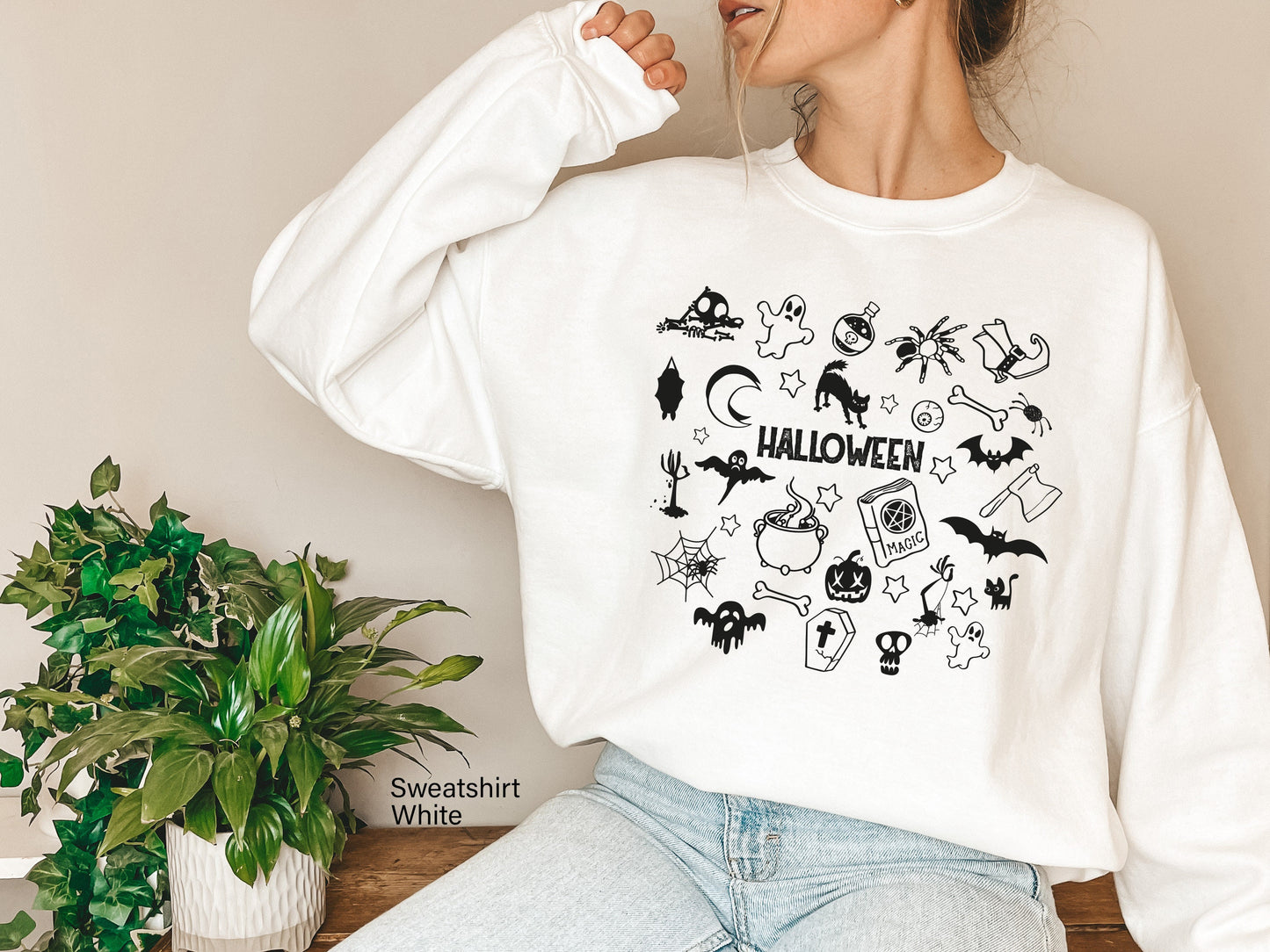 Halloween Little Things Doodles Sweatshirt, Cute Halloween Tee Shirt, Halloween Graphic Shirt, Pumpkin Witch Ghost Spooky Mom Shirt, C6159