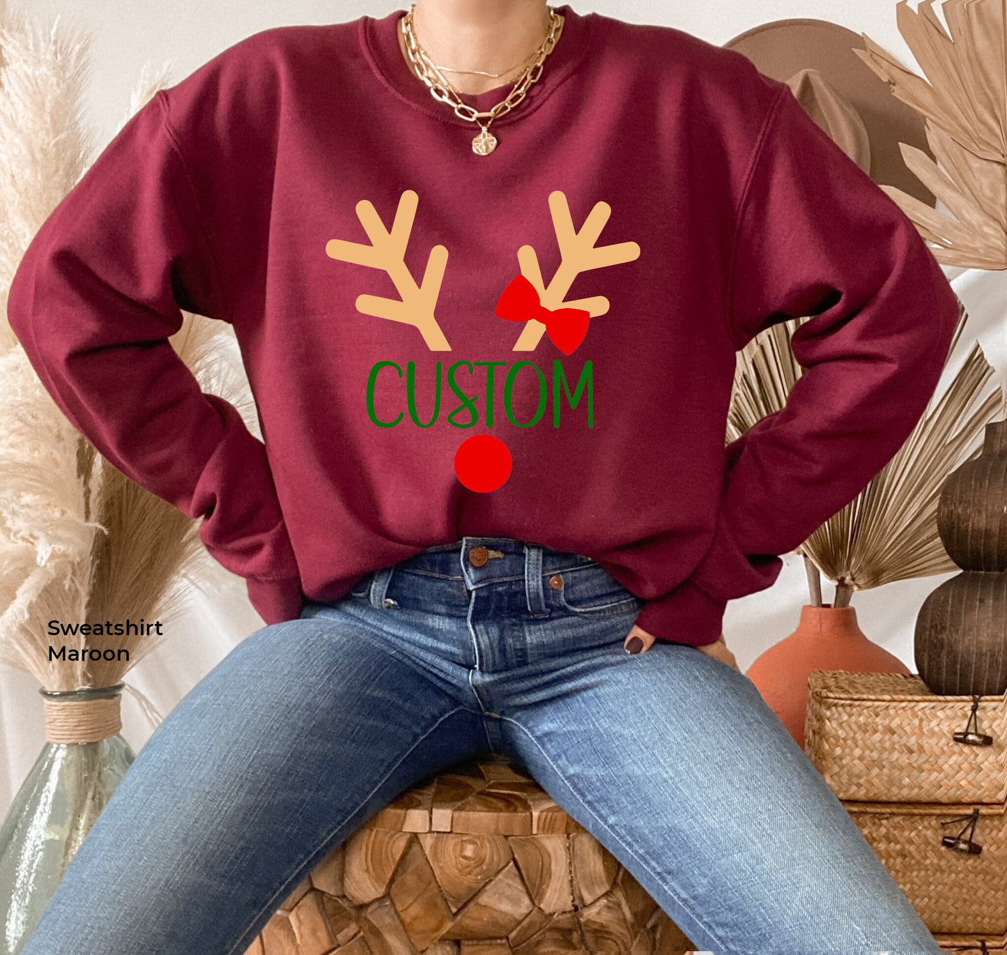 Personalized Christmas Reindeer Sweatshirt,Custom Rudolph Reindeer Frame Face shirt,Reindeer shirt,Christmas Couple Sweatshirt,C6292