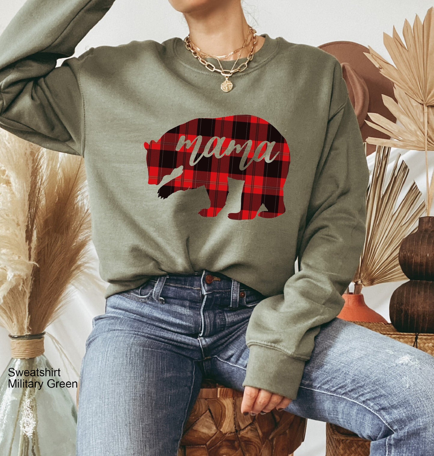Mama Bear Plaid Unisex Sweatshirt, Mama Sweatshirt, Mama Shirt, Buffalo Check Plaid, Mama Christmas Fleece Sweatshirt, C6262