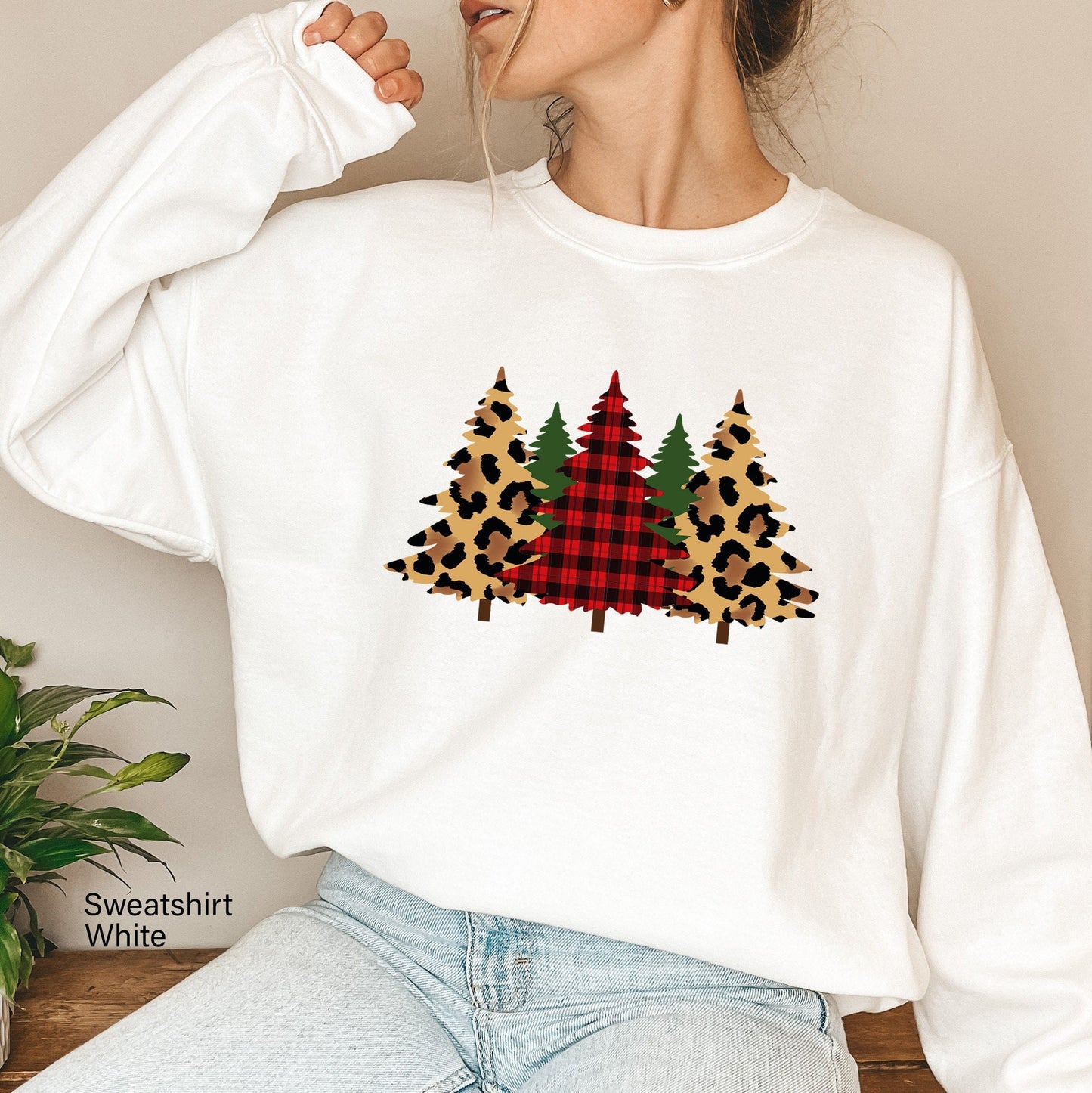 Leopard print Christmas Tree Sweatshirt,Christmas Family Matching Shirt, Plaid Christmas Tree Shirt, Buffalo Print Christmas Hoodie,C6244