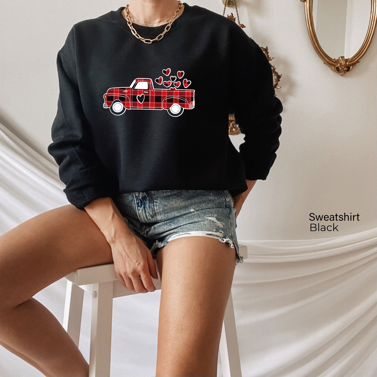 Valentines buffalo plaid Truck Sweatshirt,Valentines Day Shirts For Woman,Heart Shirt,Cute Valentine Shirt,Valentines Day Gift,C6360