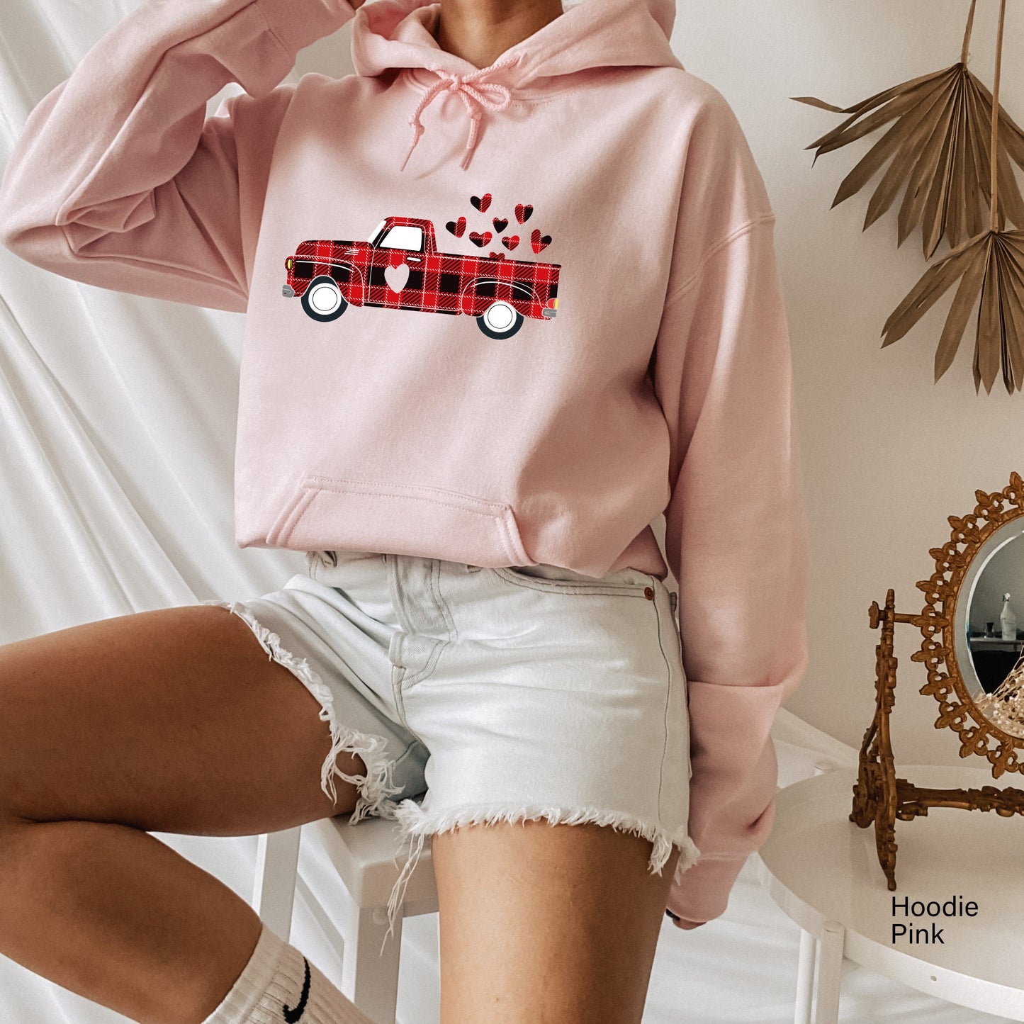 Valentines buffalo plaid Truck Sweatshirt,Valentines Day Shirts For Woman,Heart Shirt,Cute Valentine Shirt,Valentines Day Gift,C6360