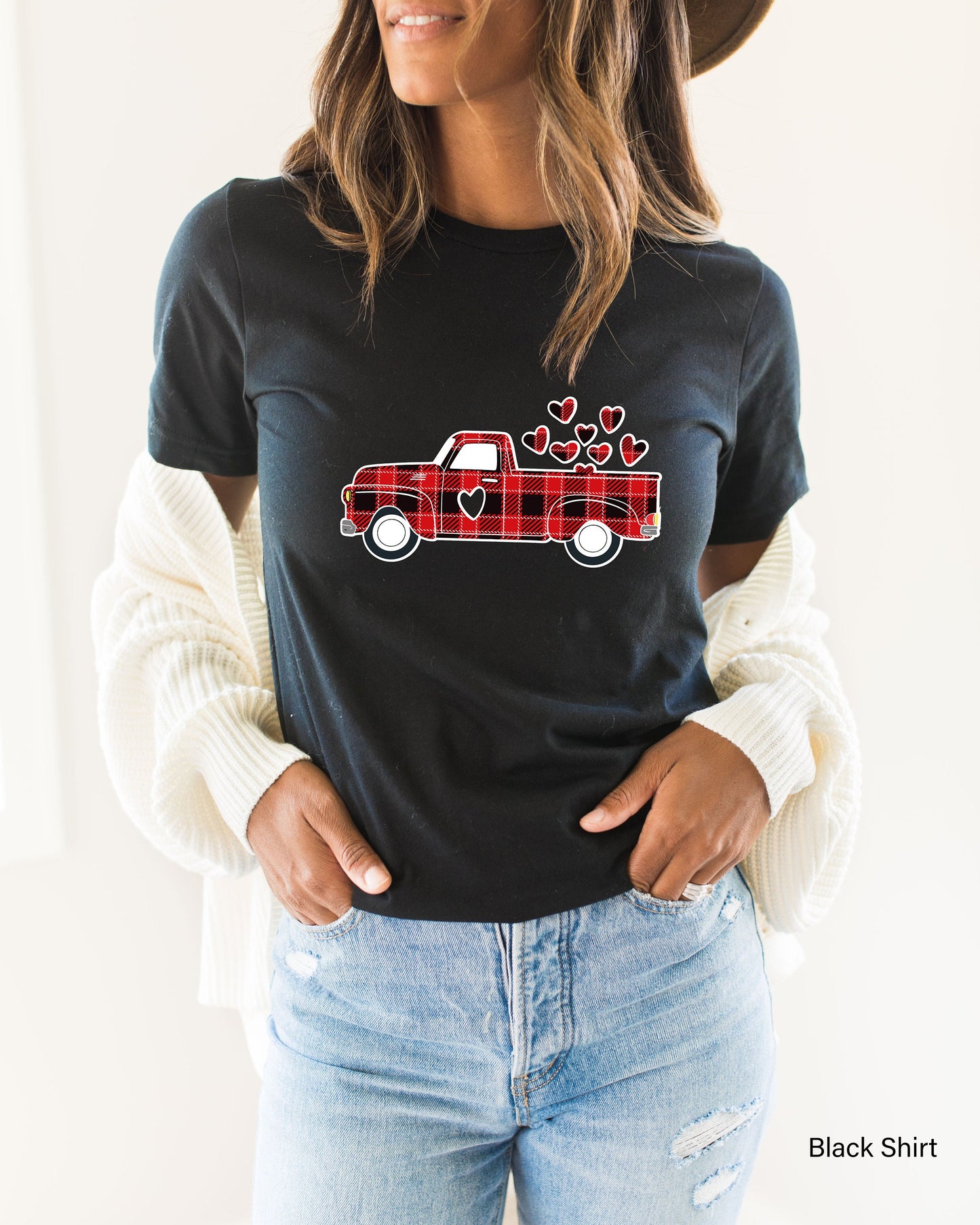 Valentines buffalo plaid Truck Sweatshirt,Valentines Day Shirts For Woman,Heart Shirt,Cute Valentine Shirt,Valentines Day Gift,C6360