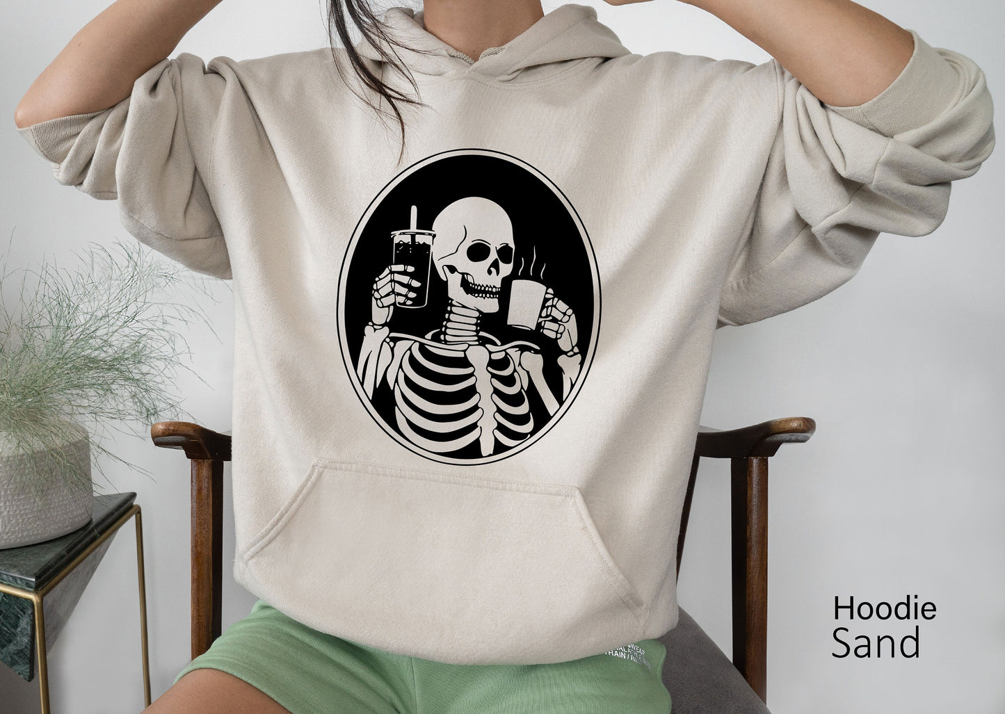 Hot or Ice Coffee Skeleton Sweathirt,Skeleton Drinking Coffee Hoodie,Skeletons Oversized Sweatshirt,Skull Sweatshirt,Skull Tee, C6379