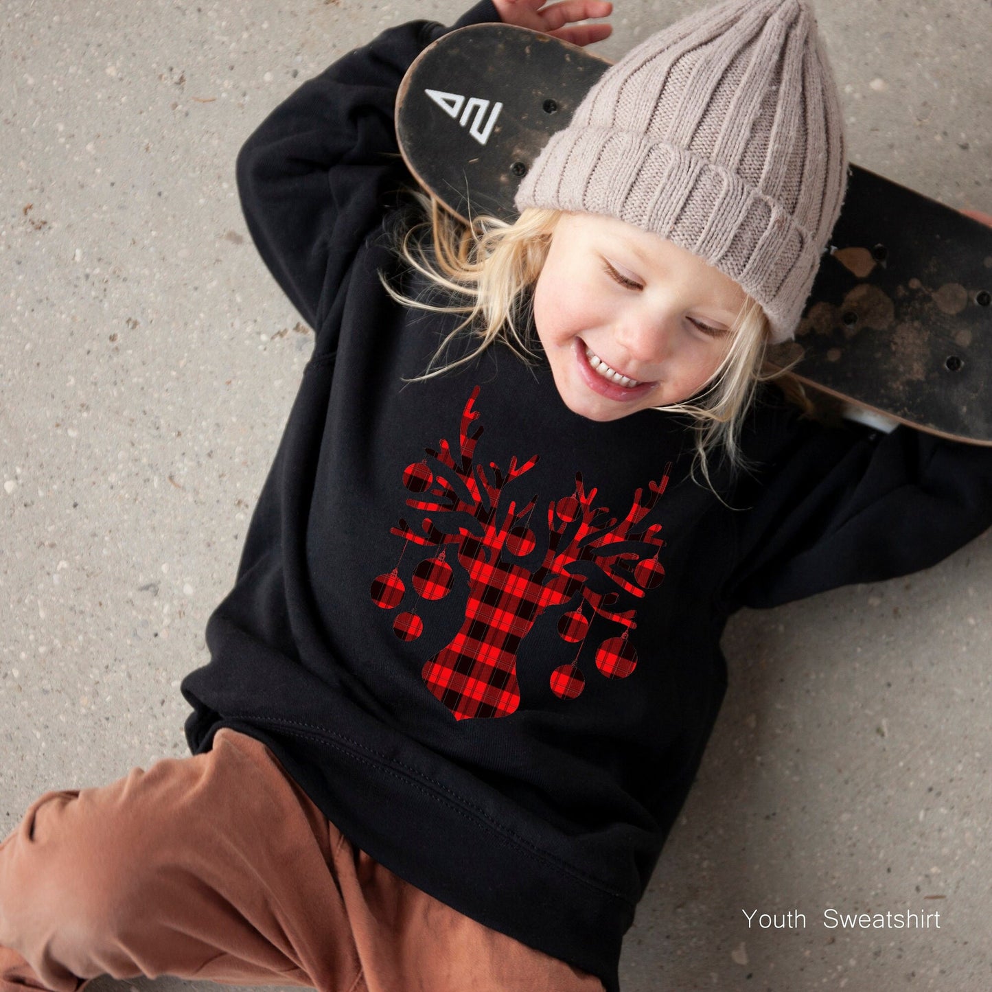 Trendy Christmas Shirt,Santa Deer Sweatshirt,Plaid Tree Hoodie,Plaid Deer Sweater,Reindeer Tshirt,Xmas Gift For Family,Christmas Mom,C6304