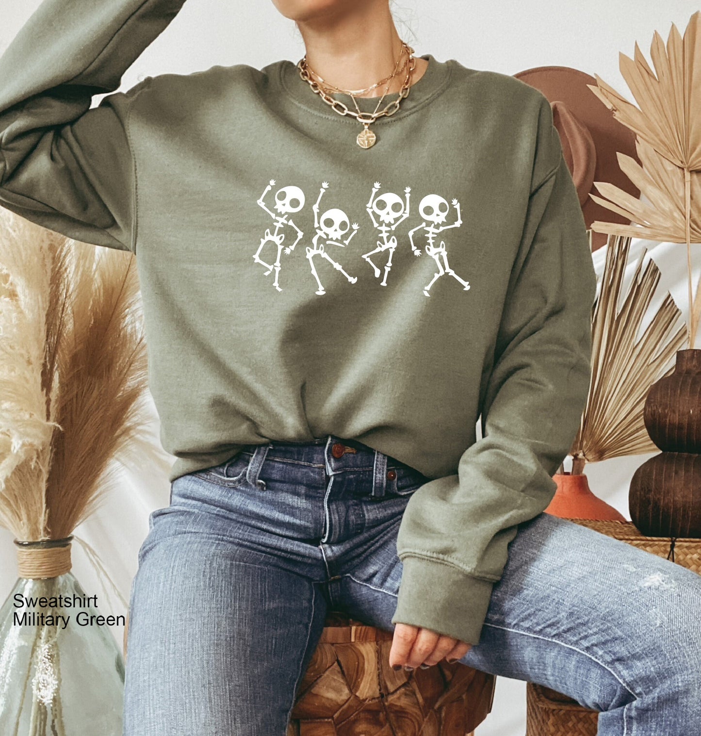 Dancing Skeleton Sweatshirt, Skeletons Happy Halloween Shirt, Halloween Hoodie Shirt T-shirt Oversized Tee Shirt, C6393