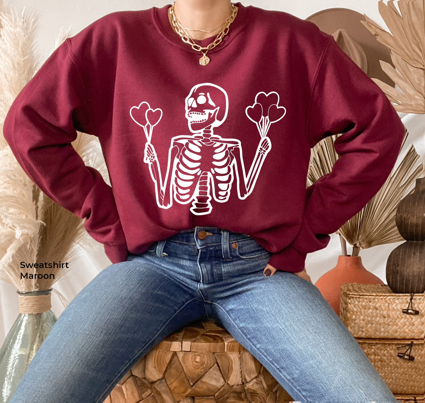 Skeleton Sweatshirt, Skeleton love Hoodie, Skeleton Lover Shirt, Valentin Days Gift, Skeleton Valentine, Heart Ballo,C6395
