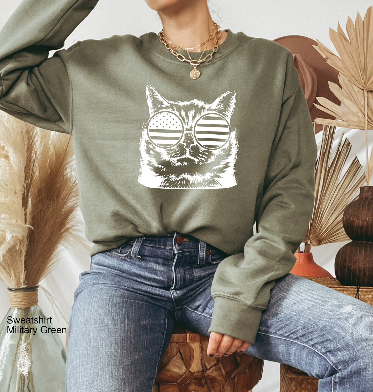 USA Cat Sweatshirt, Americana Cat, Cat T-Shirt, Kitty Kitten Lover Gift, Funny Patriotic Shirt, America USA 4th Of July, C6413