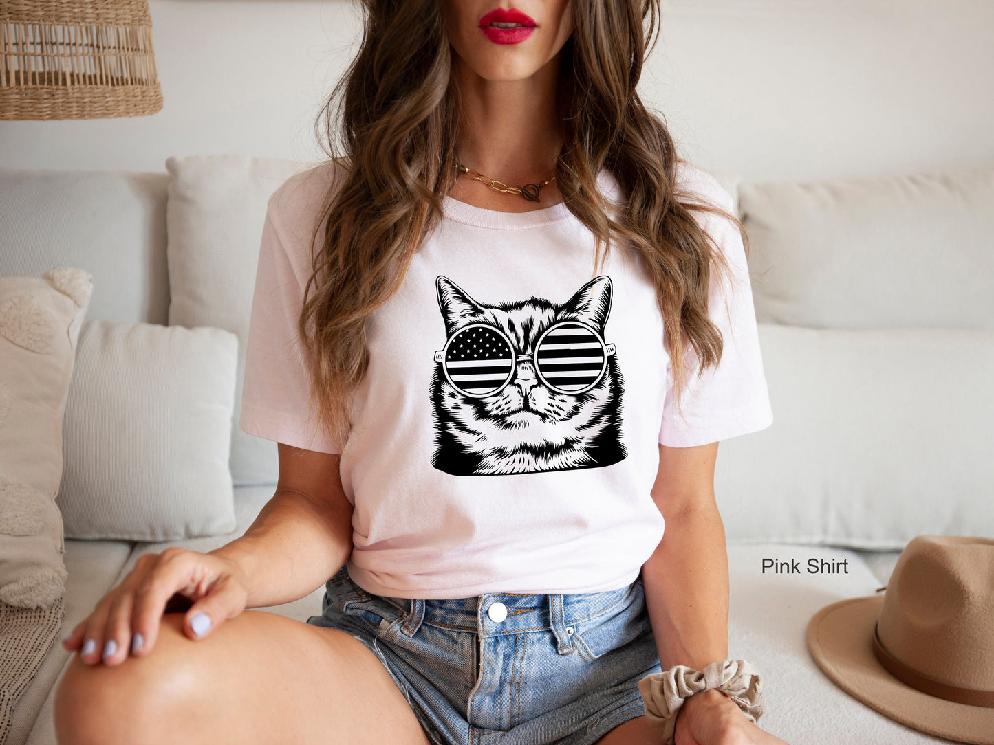 USA Cat Sweatshirt, Americana Cat, Cat T-Shirt, Kitty Kitten Lover Gift, Funny Patriotic Shirt, America USA 4th Of July, C6413