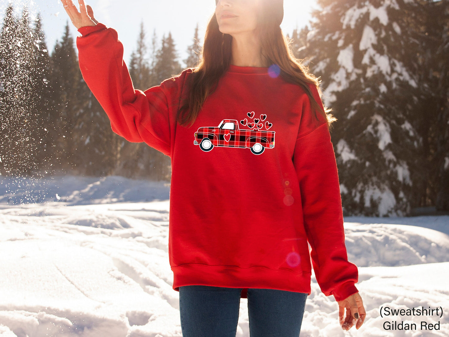 Valentines buffalo plaid Truck Sweatshirt,Valentines Day Shirts For Woman,Heart Shirt,Cute Valentine Shirt,Valentines Day Gift,C6360