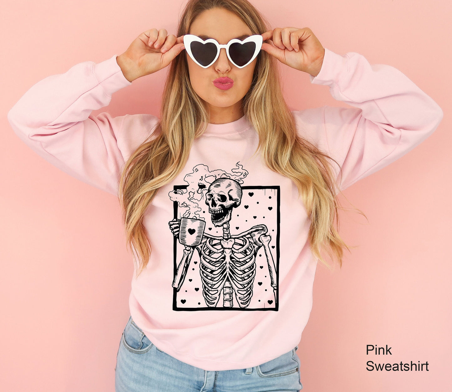 Hot Coffee Skeleton Sweathirt, Skeleton Drinking Coffee Sweatshirt, Coffee Skeleton T-shirt, Skull Sweatshirt, Skull Tee, C6402
