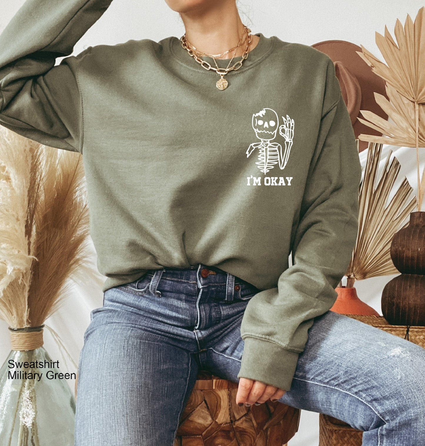 Skeleton Shirt,Cute Spooky Hoodie,Skeleton I'm Okay Sweatshirt,Funny Skeleton Tshirt,This is Okay Tee,Spooky Gifts,Pocket Size T-Shirt,C6397