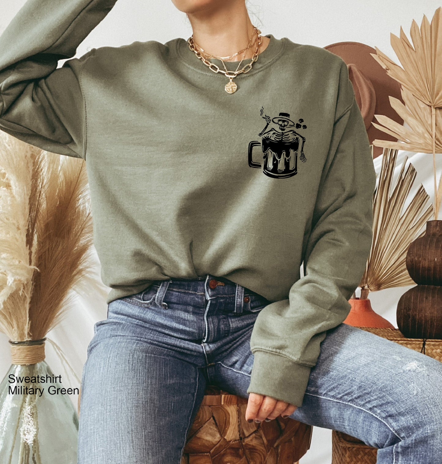 Skull Skeleton Alcohol Beer Sweatshirt, Beer Shirt, Skeleton Shirt, Skeleton Hoodie, Skeleton Drinking Beer Sweatshirt, Skull Shirt, C6427
