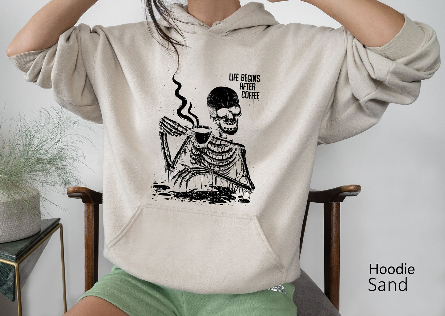 Coffee Sweatshirt,Life Begins After Coffee Shirt,Oversized Skeleton Tshirt,Funny Coffee Lover Shirts,Halloween Party Tee,Skull Sweater,C6517