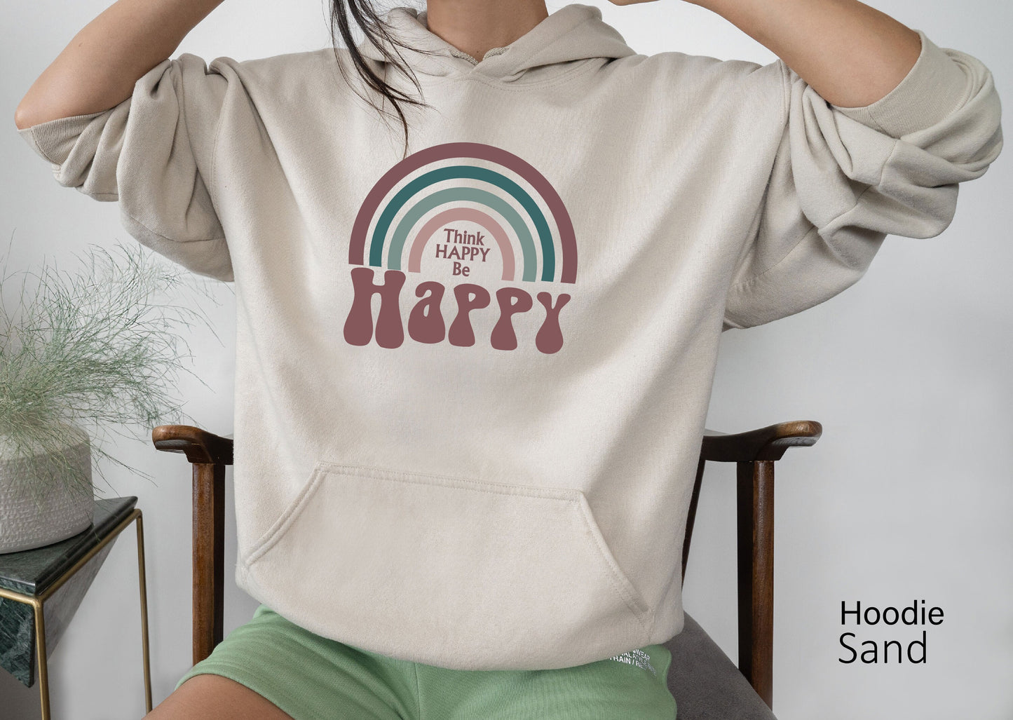 Retro Style Shirt, Rainbow Shirt, Boho Shirt, Think Be Happy, Vintage Tee, Motivational Shirt, Happy Tee, C6138