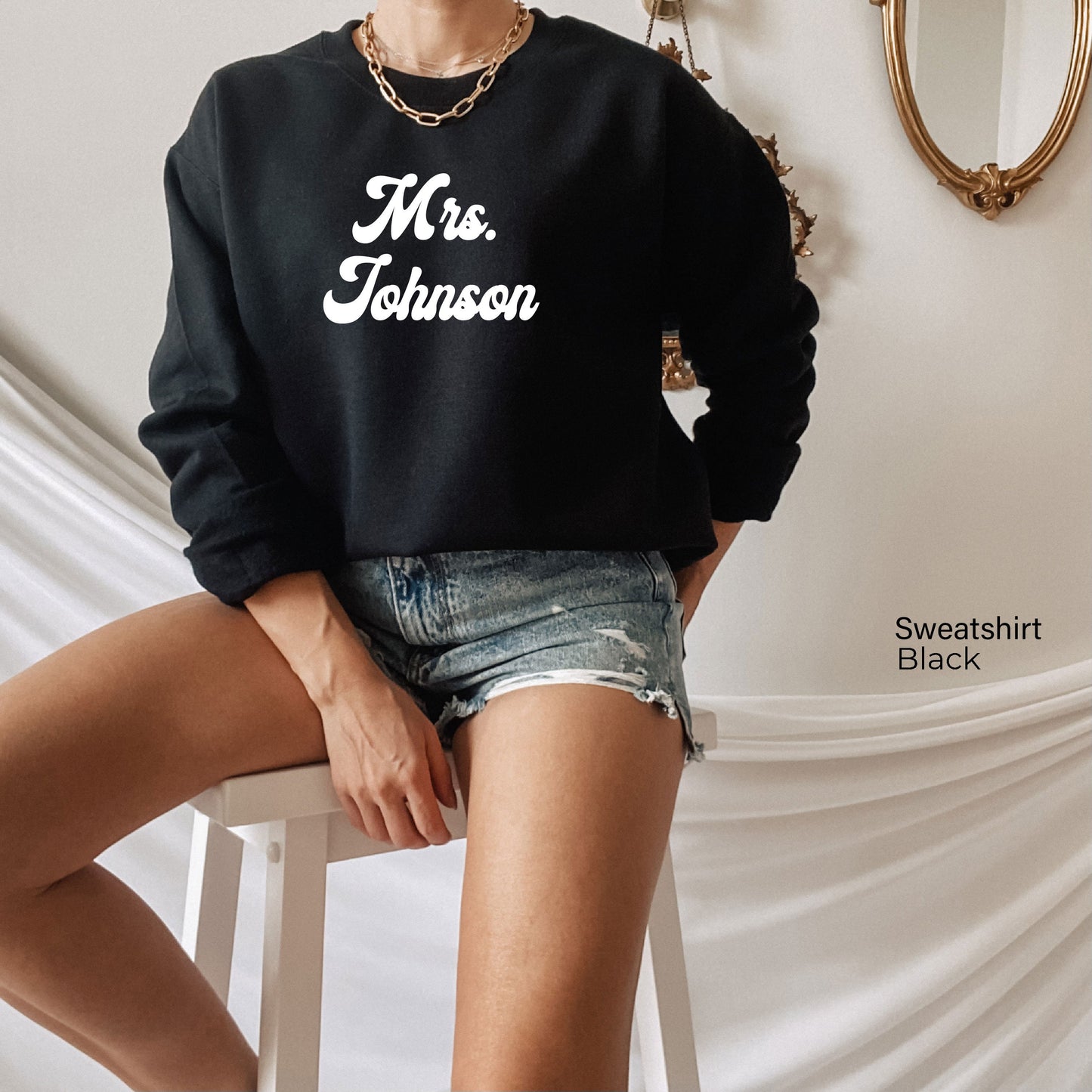 Mrs Johnson Sweatshirt, Mrs Last Name Sweatshirt, Mrs Shirt, Mrs Custom Sweatshirt,Custom Last Name Shirt, Bride Shirt, Mrs Last Name, C5694