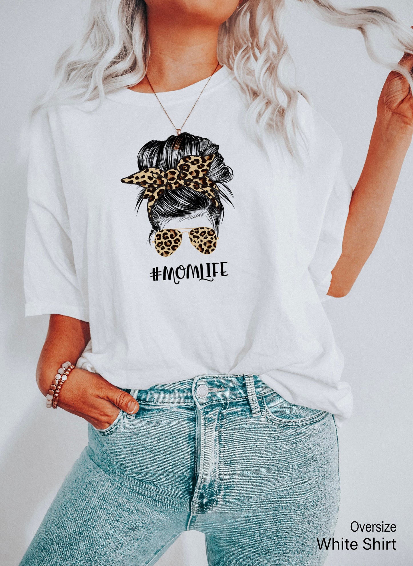 Mom Life Shirt,Trendy Mom Shirt,Mom Life Tank Tops,Messy Bun Tshirt,Leopard Cheetah Print with Messy Bun,Gift for Mom,Mom Racer Back,C5844
