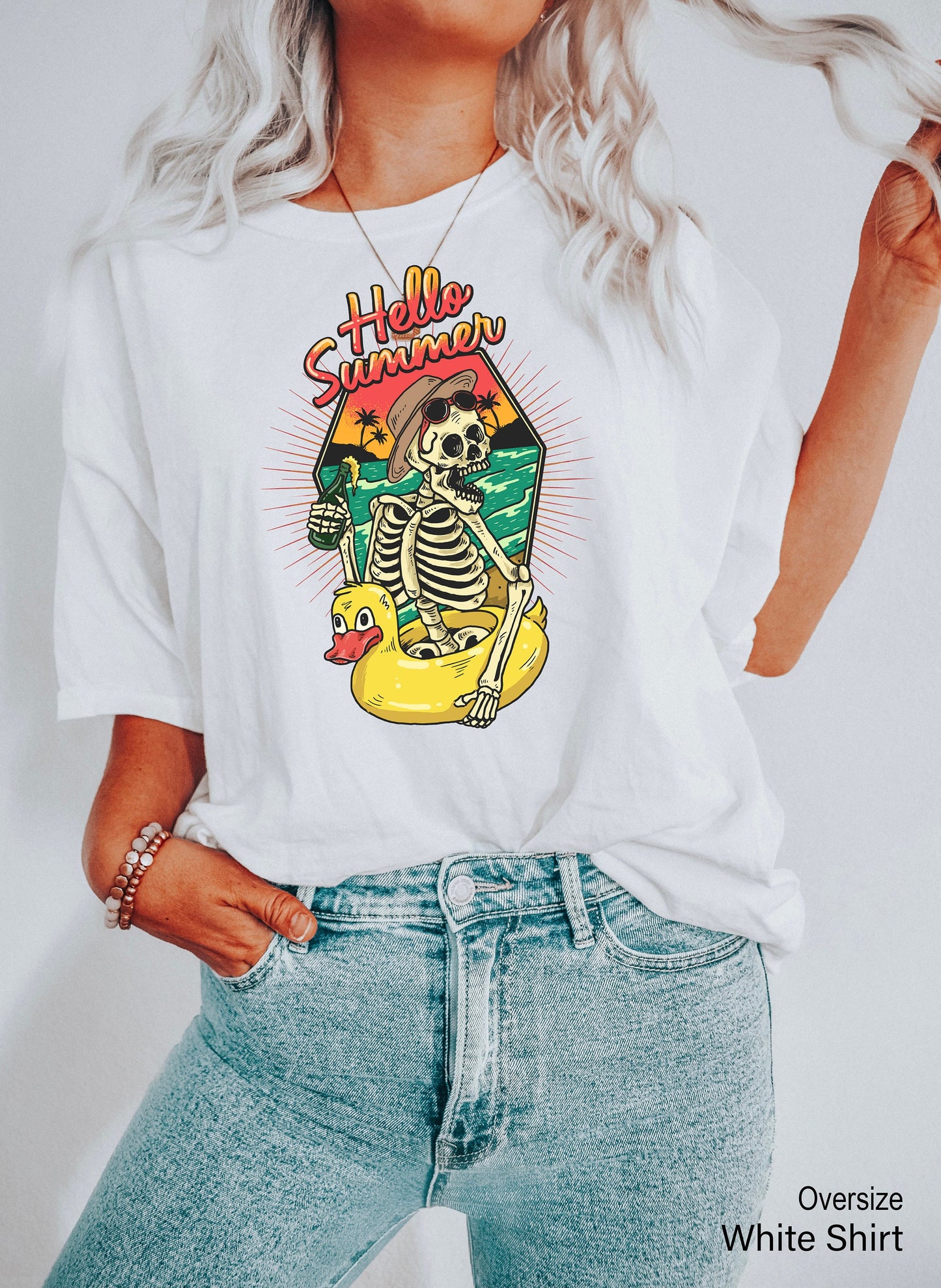 Hello Summer Funny Skeleton Shirt, Summer Lovers Shirt, Summer Vibes Tee, Skeleton On Beach Sunset Shirt, Hello Summer Shirt, C6833