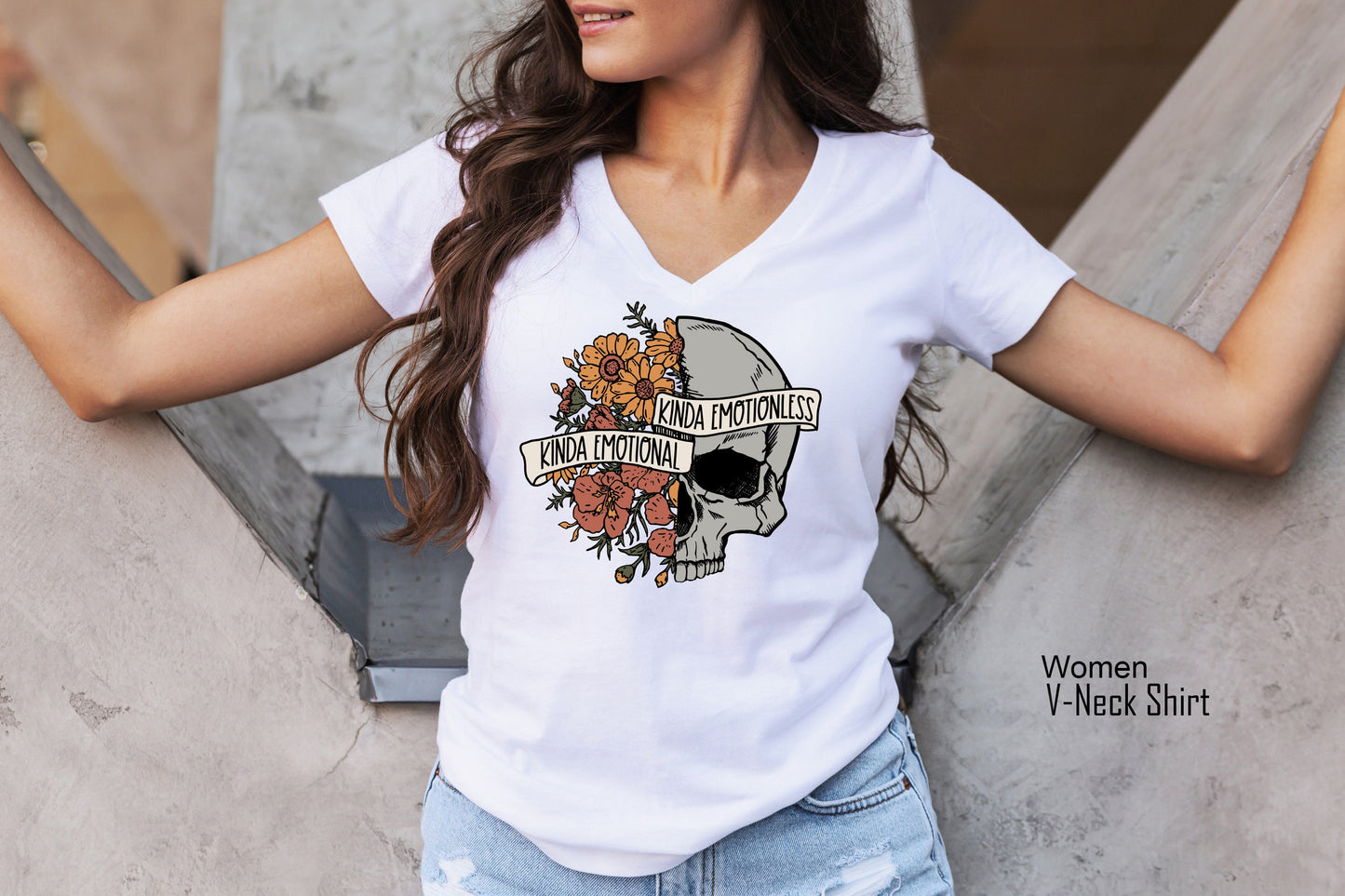 Kinda Emotional Kinda Emotionless Tank Tops,Flower Skull Shirt,Therapist Tshirt,Funny Motivational Racer Back,Skeleton Design Tee, PC6834
