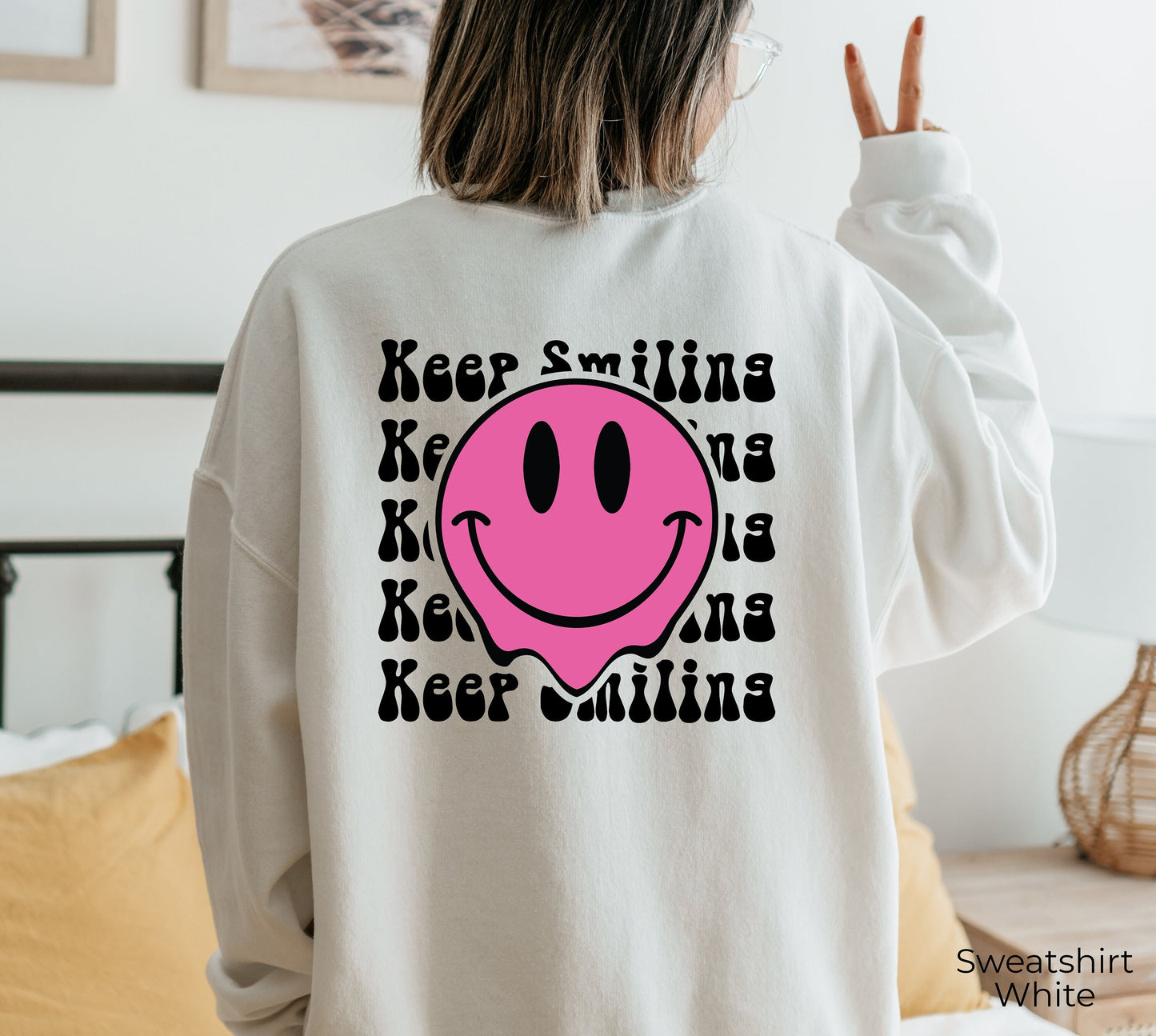 Keep Smiling Sweatshirt, Trendy Vintage Hoodies, Smile Hoodie, Very Cute and Super Sleep Shirt, C6807