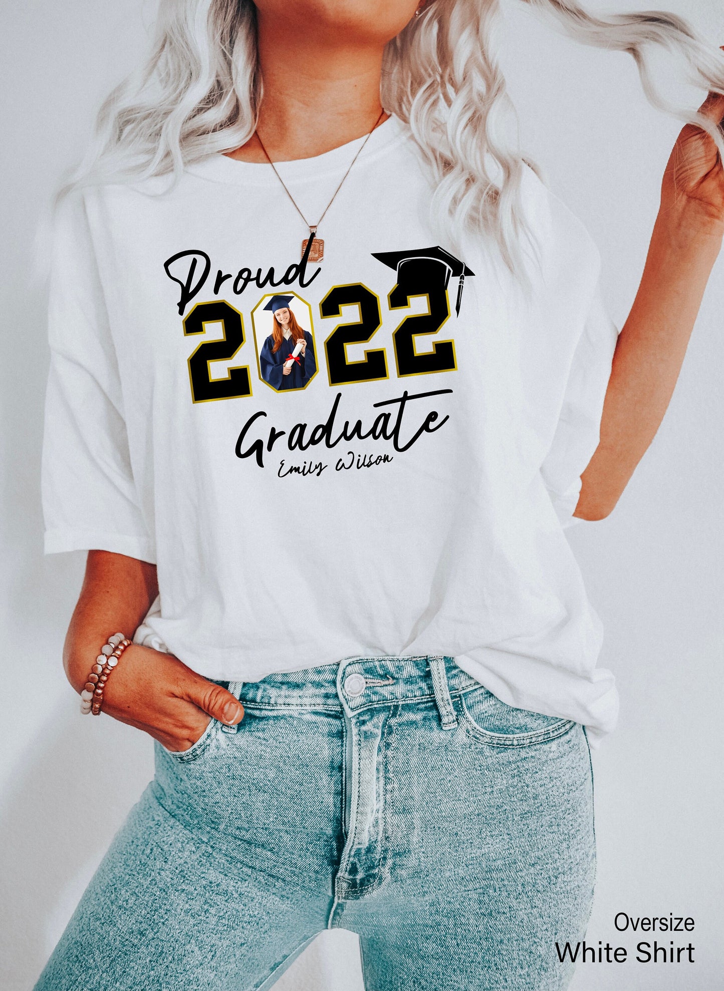 Custom Graduation Shirts,Class of 2022 Family Shirts Add The Photo Graduation T-Shirt,Proud Mom of a 2022 Graduate Tee,Glad Gift,C6927