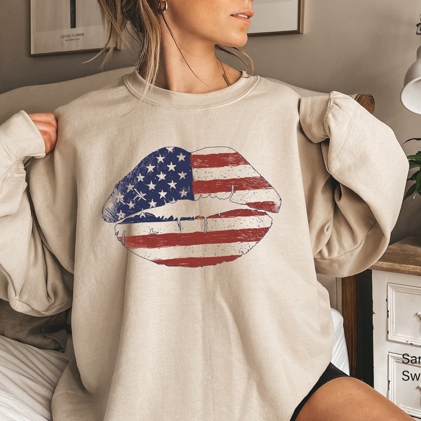 USA Lips Flag Sweatshirt,4th of July Shirt,Patriotic Lips Sexy T-Shirt,USA Kiss Tee,American Hoodie,Fourth Of July Party Tee,Retro USA,C6824