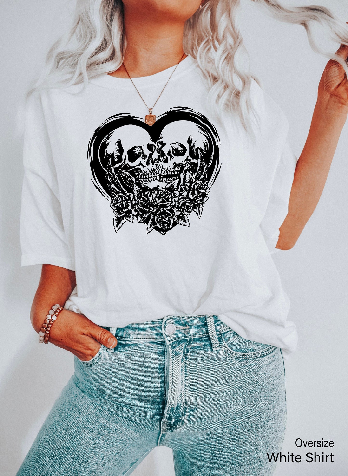 Kissing Skeletons Sweatshirt, Skeleton Shirt, Gothic Shirt, Skull Tee, Couple Shirt, Cool Skeleton T-Shirt, Skeleton Valentine, C6466