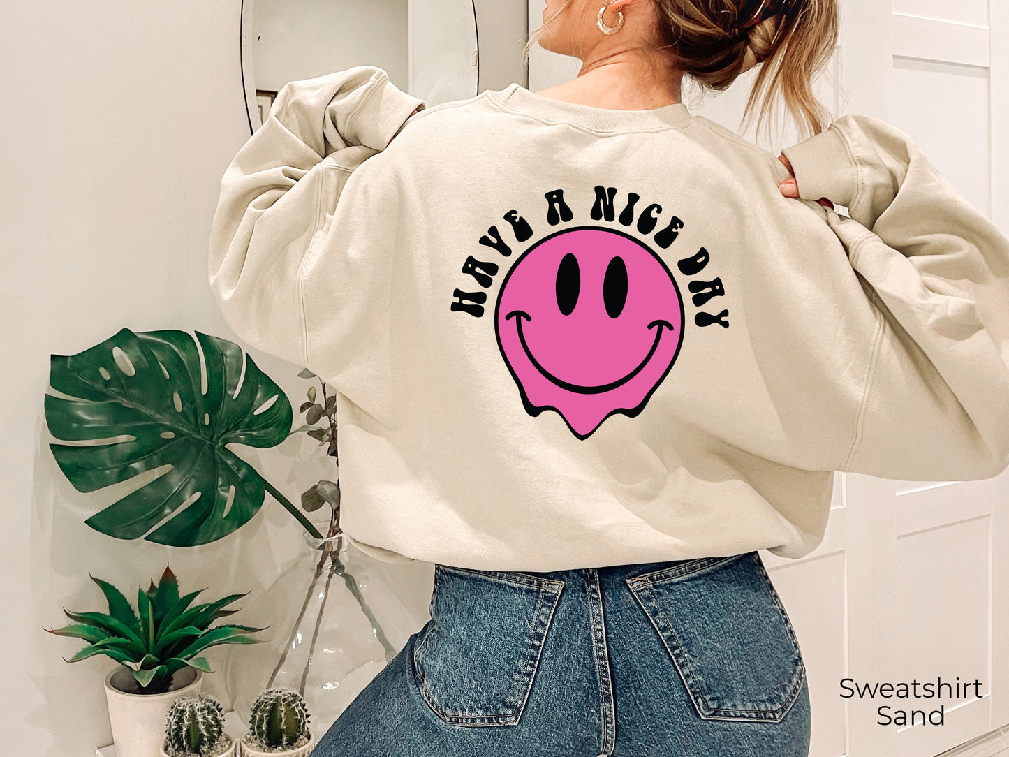 Have a Nice Day Sweatshirt, Positive Sweatshirt, Retro Smile Face Tshirt, Happy Face Tee, Words on Back, C6805