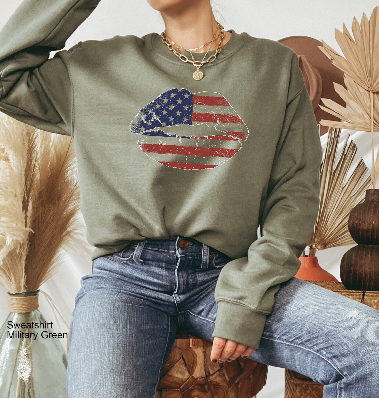 USA Lips Flag Sweatshirt,4th of July Shirt,Patriotic Lips Sexy T-Shirt,USA Kiss Tee,American Hoodie,Fourth Of July Party Tee,Retro USA,C6824