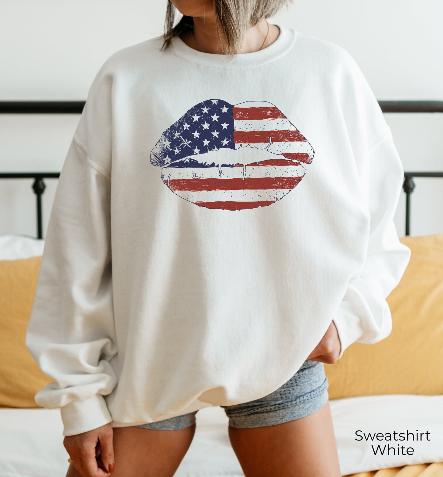USA Lips Flag Sweatshirt,4th of July Shirt,Patriotic Lips Sexy T-Shirt,USA Kiss Tee,American Hoodie,Fourth Of July Party Tee,Retro USA,C6824