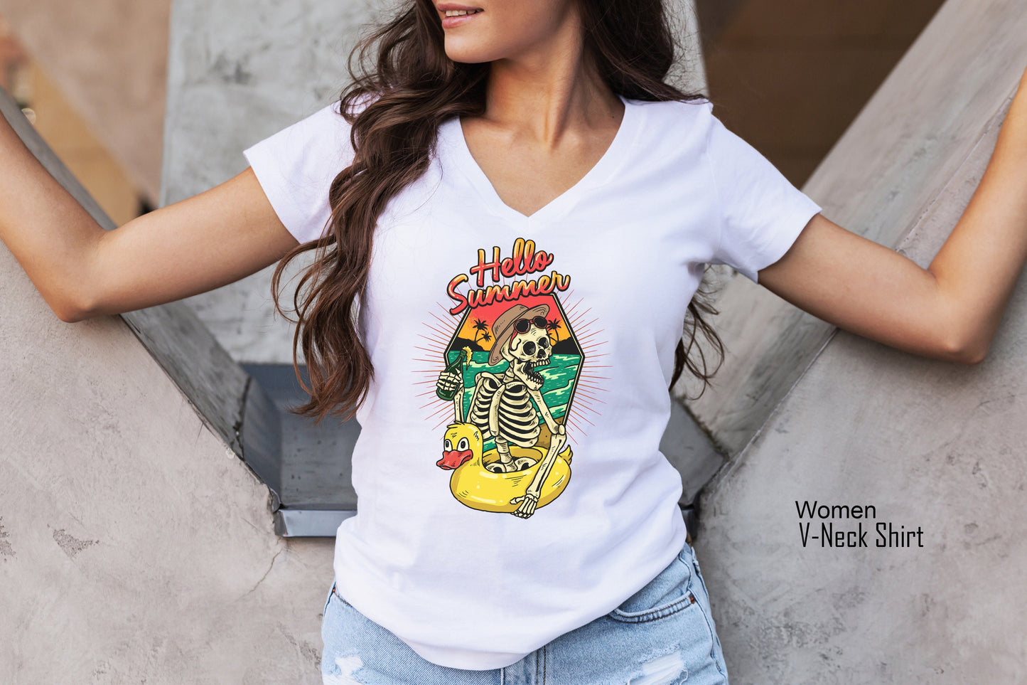 Hello Summer Funny Skeleton Shirt, Summer Lovers Shirt, Summer Vibes Tee, Skeleton On Beach Sunset Shirt, Hello Summer Shirt, C6833
