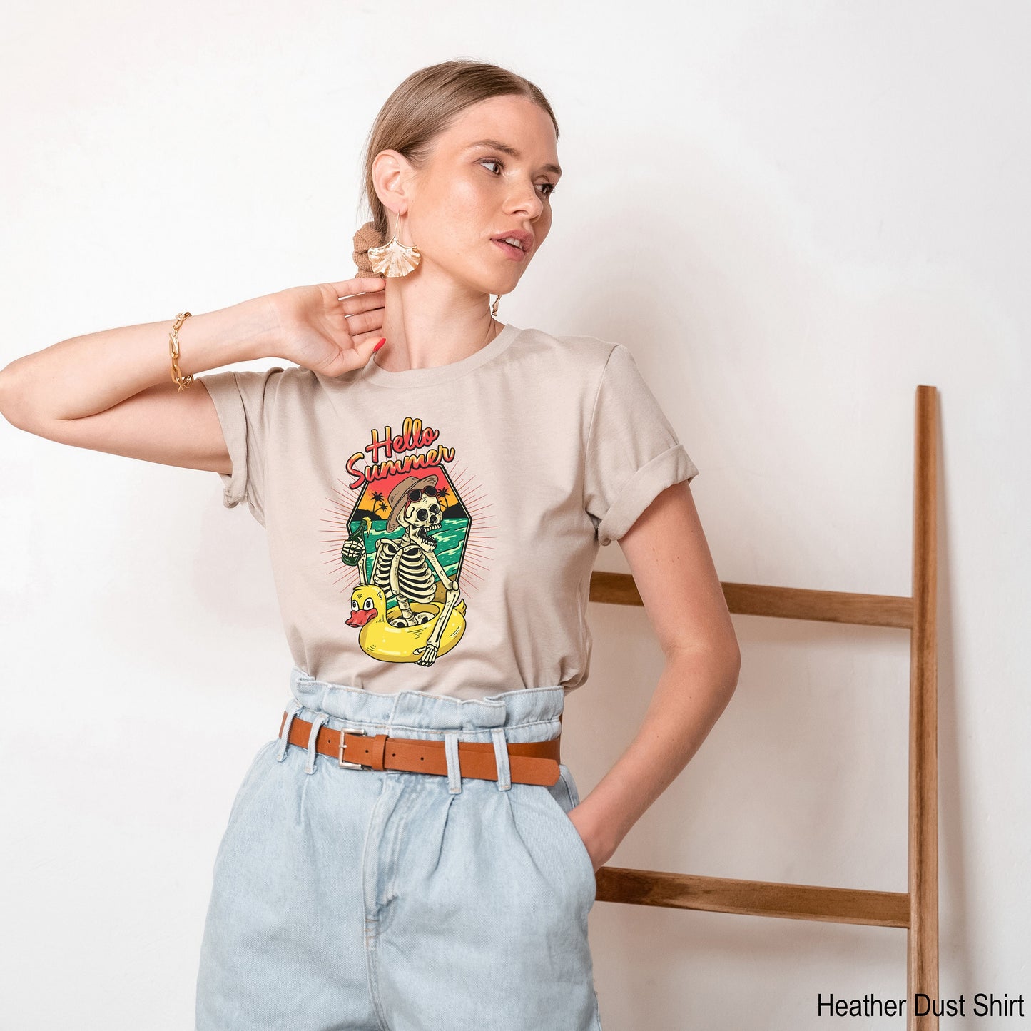 Hello Summer Funny Skeleton Shirt, Summer Lovers Shirt, Summer Vibes Tee, Skeleton On Beach Sunset Shirt, Hello Summer Shirt, C6833