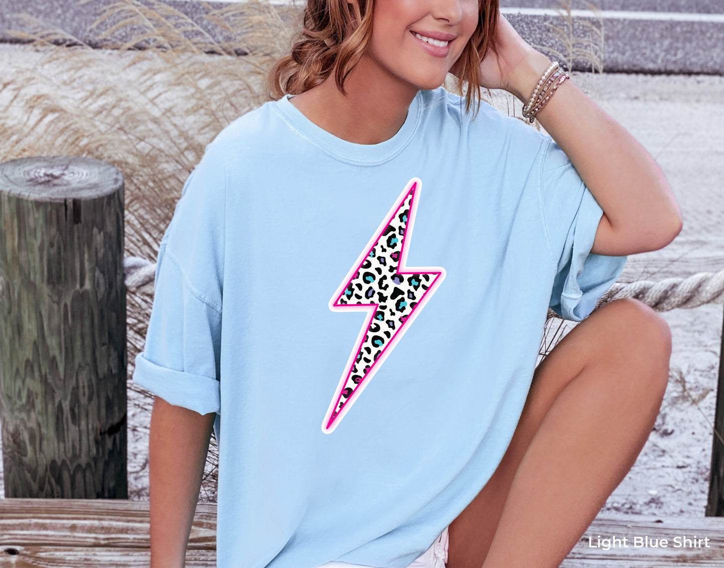 Leopard Lightning Bolt Shirt, Lightning Tshirt, Neon Pink Lightning Bolt Shirt, Leopard Lightning Shirt, Trendy Tee Shirts, C7024