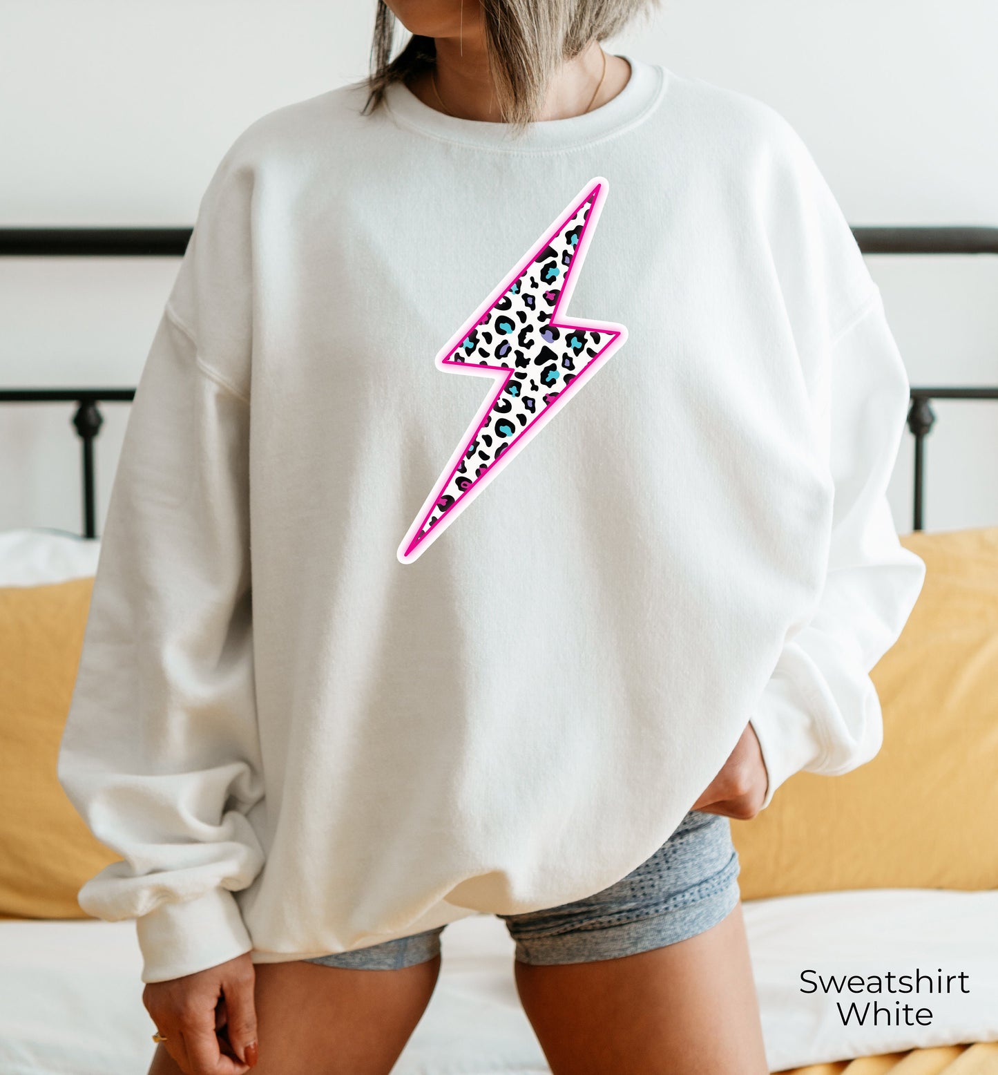 Leopard Lightning Bolt Swetshirt, Lightning Bolt Hoodie, Neon Pink Lightning Bolt Sweatshirt, Leopard Lightning Shirt, Trendy Hoodie, C7024