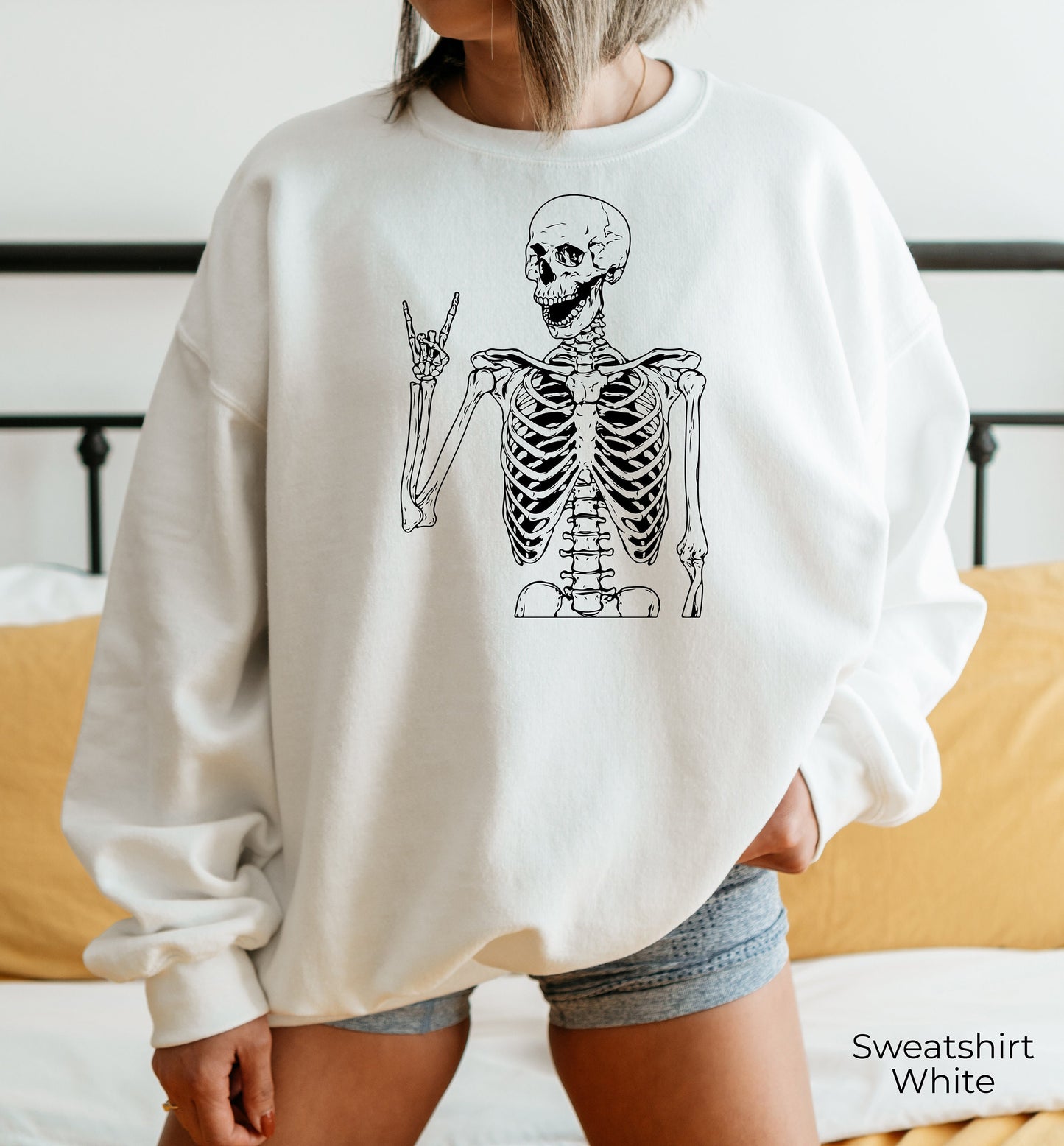Skeleton Metal Fingers Sweatshirt, Skeleton Rock Hands Hoodie, Rock And Roll Sweatshirt, Skeleton Hand Halloween Shirt,Skeleton Hands, C7026