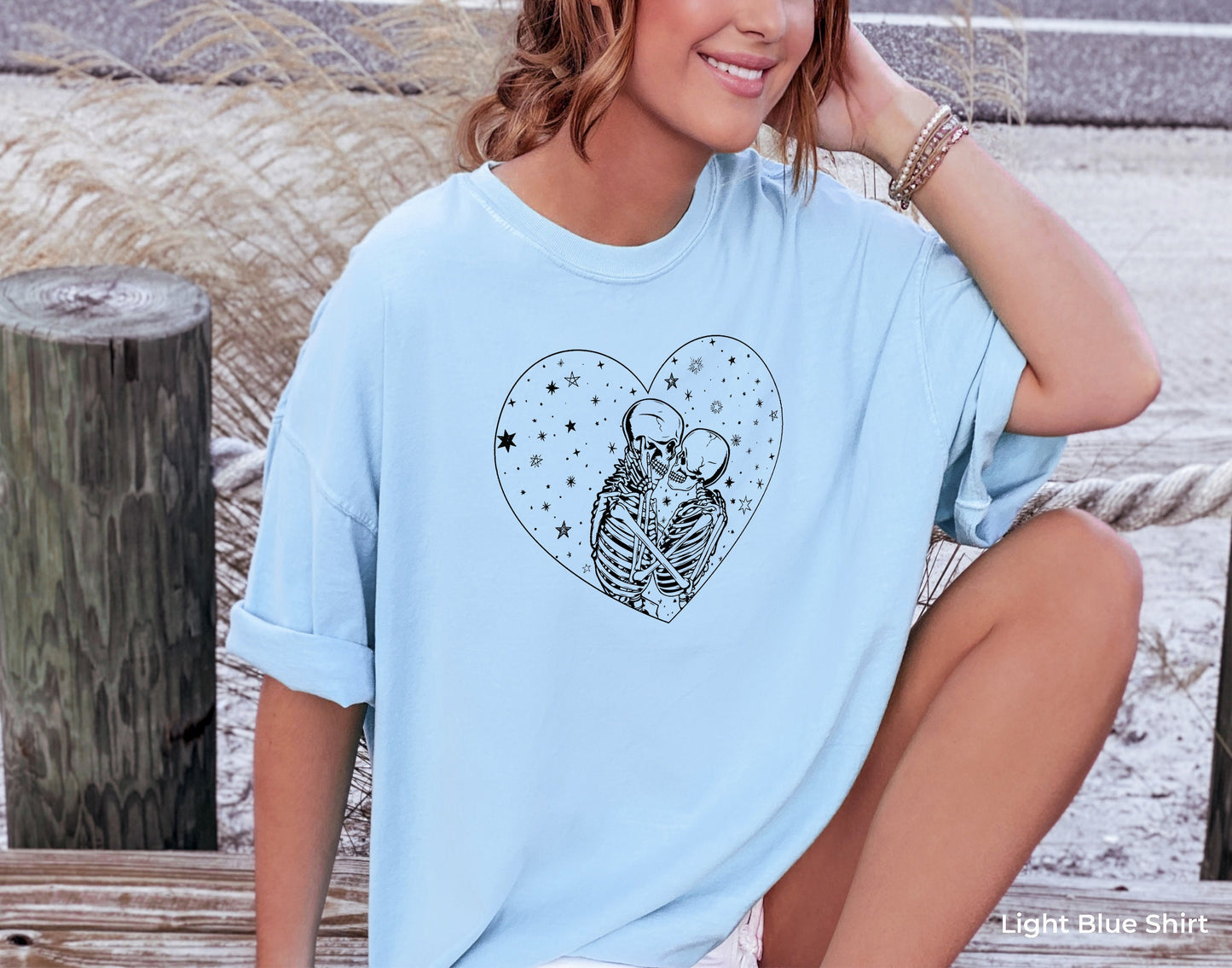 Kissing Skeletons Shirt, Gothic Shirt, Skull Tee, Skeleton Gothic Shirt, Skull Tee, Cool Skeleton T-Shirt, Skeleton Valentines, C7032
