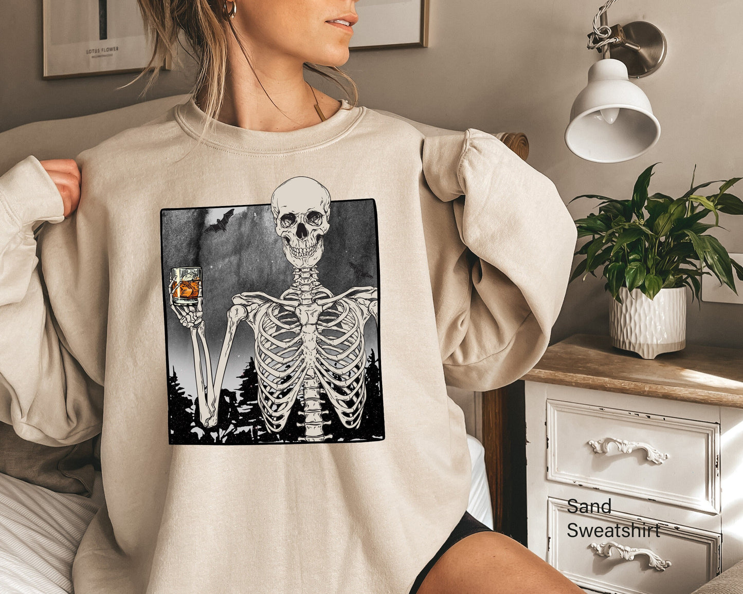 Skeleton Drinking Whiskey Halloween Sweatshirt,Skeleton Selfie Shirts,Skeletons Halloween Oversized Sweatshirt,Halloween Party Gifts,C7034