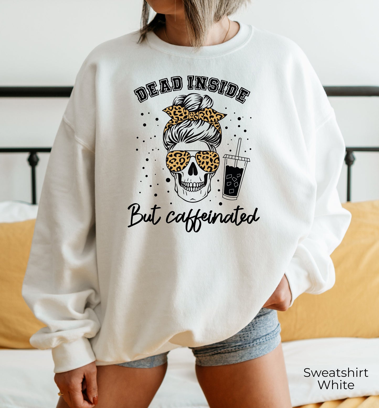 Coffee Skeleton Sweathirt,Skeleton Drinking Coffee Sweatshirt,Skeletons Halloween Oversized Sweatshirt,Skull Sweatshirt,Skull Tee,C6172