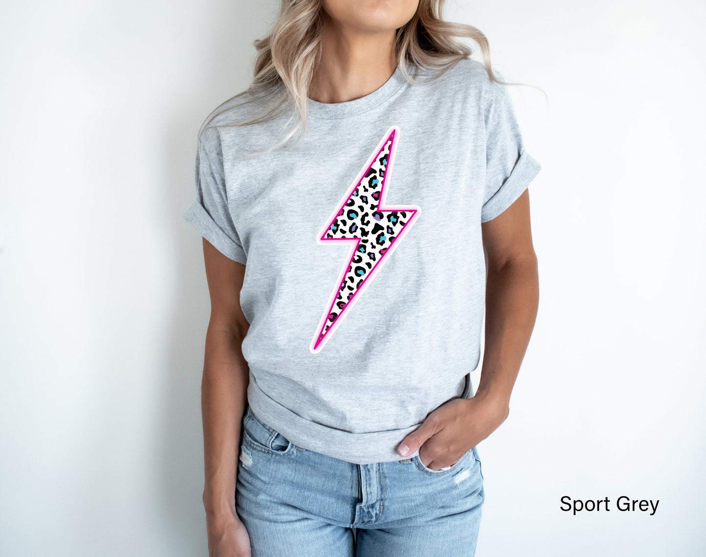 Leopard Lightning Bolt Shirt, Lightning Tshirt, Neon Pink Lightning Bolt Shirt, Leopard Lightning Shirt, Trendy Tee Shirts, C7024
