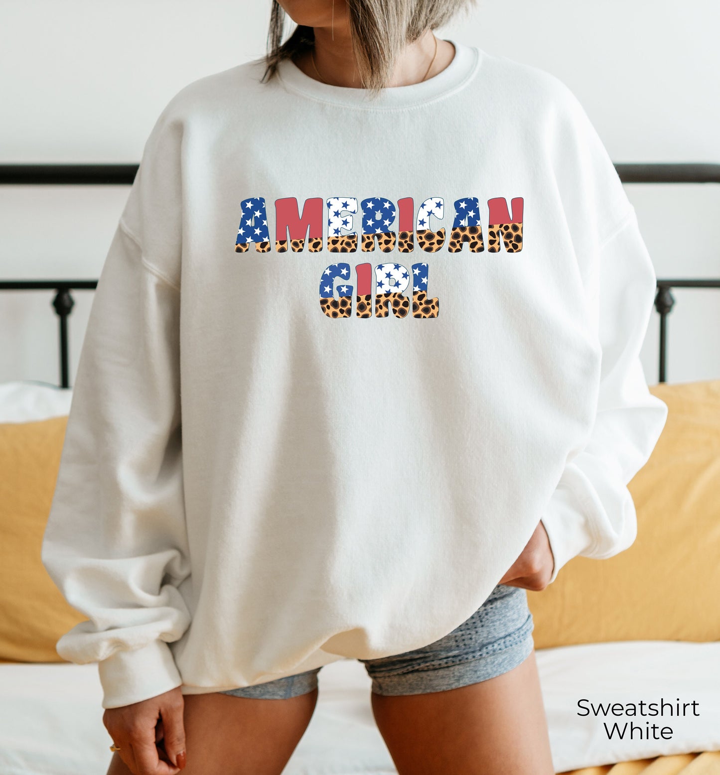 4th of July Sweatshirt, American Girl, America Hoodie, Fourth of July, Patriotic Womens Pullover, Crewneck Sweatshirt, Red White, C6957
